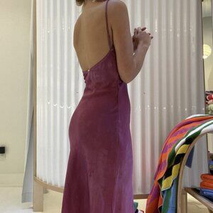 ISO- SVNR Vee Midi Slip Dress Plum